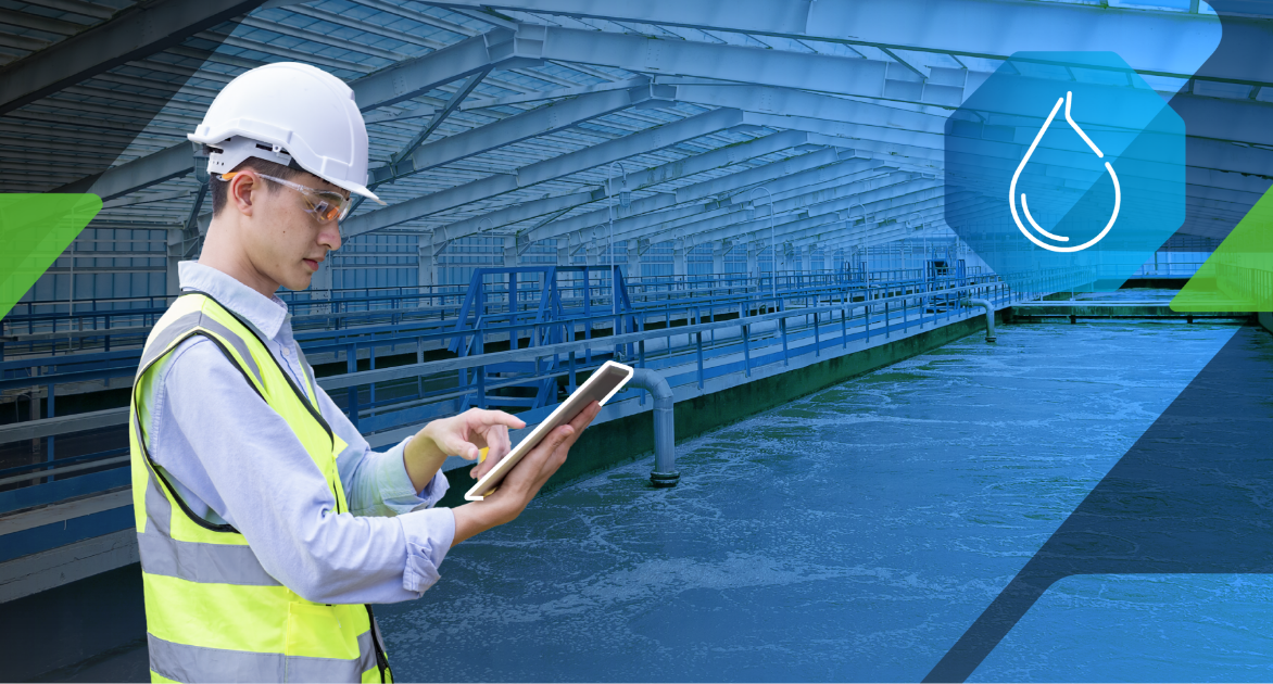 Waste water manager checking metrics on a tablet
