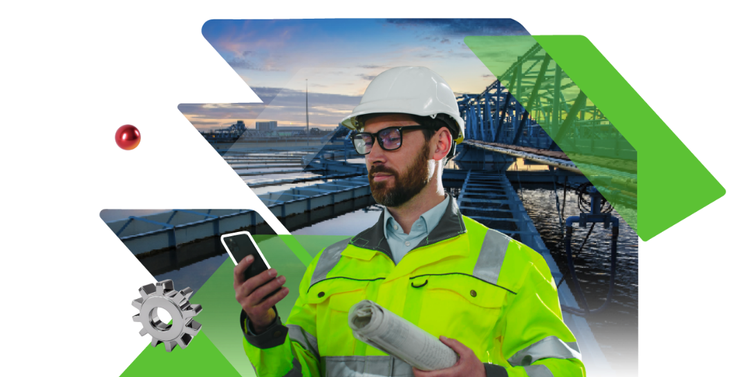 Waste water manager holding a phone