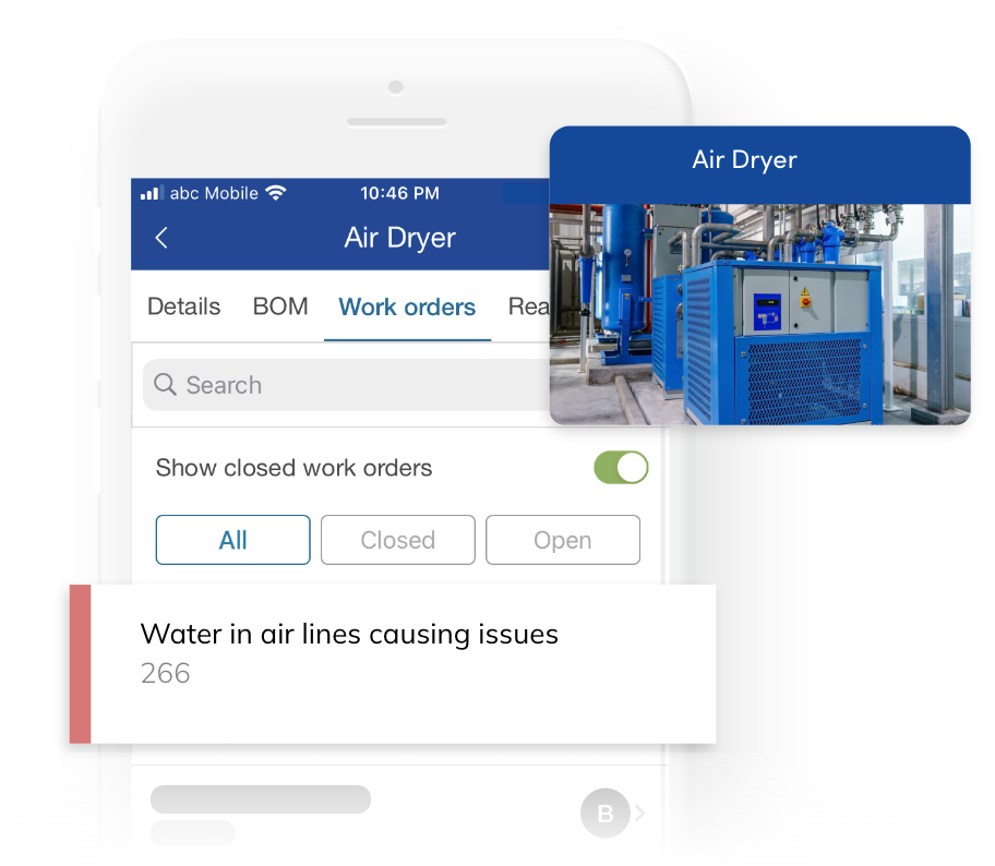Work order screen details: air dryer insights